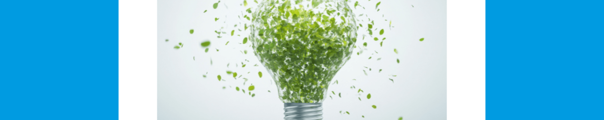 A light blue square with a bulb enveloped in leaves in the center